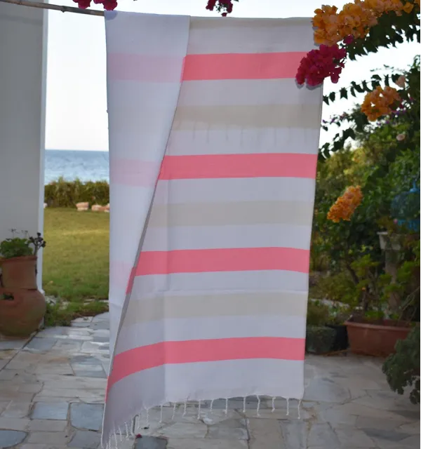 Light pink and ecru beach towel sponge Fouta Tunisia - 2