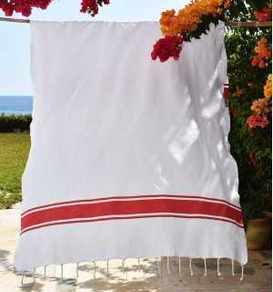 Flat white with red stripes beach towel Fouta Tunisia - 1