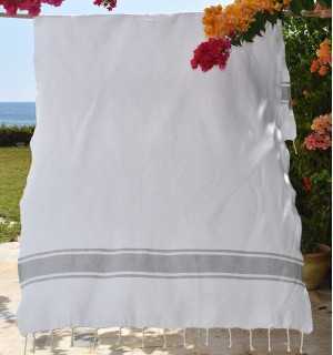 Flat white striped grey fouta Fouta Tunisia - 1 2