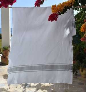 Flat white striped grey fouta Fouta Tunisia - 1