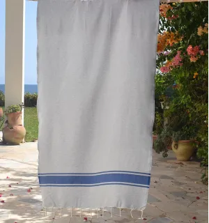Beach towel gray with blue stripes Fouta Tunisia - 1