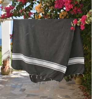 Black recycled cotton beach towel - Beach towel - FOUTA TUNISIA 2