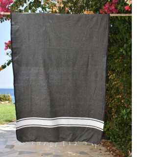 Black recycled cotton beach towel - Beach towel - FOUTA TUNISIA