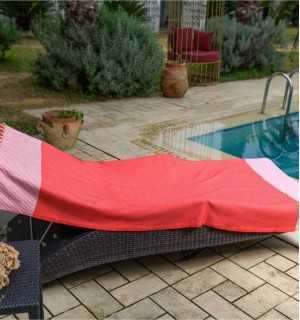 Honeycomb gooseberry red striped white fouta - FOUTA TUNISIA