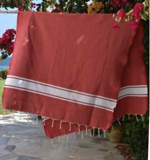 Red recycled cotton beach towel - Beach towel - FOUTA TUNISIA 2