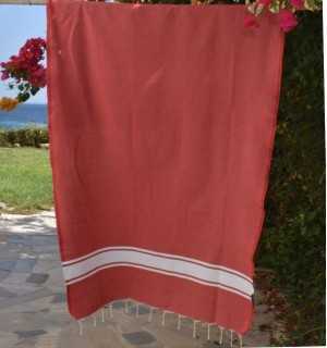 Red recycled cotton beach towel - Beach towel - FOUTA TUNISIA
