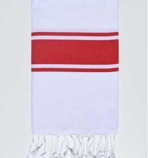 Flat white with red stripes beach towel Fouta Tunisia - 1 2