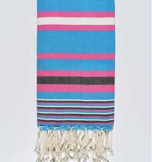 Celestial Blue pink and white striped Beach Towel Fouta Tunisia - 1 2