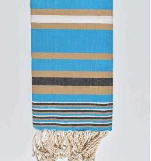 Celestial Blue striped beige and white beige Fouta Tunisia - 1 2