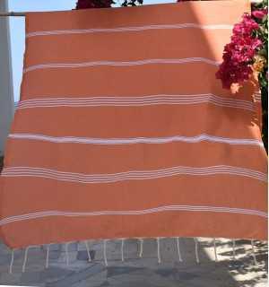 Beach towel Mykonos orange - FOUTA TUNISIA