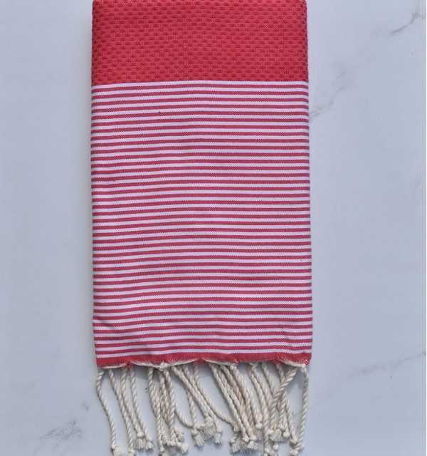 Honeycomb gooseberry striped white fouta - FOUTA TUNISIA