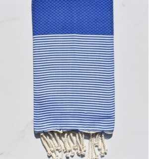 Honeycomb Tufts Blue beach towel Fouta Tunisia - 1 2