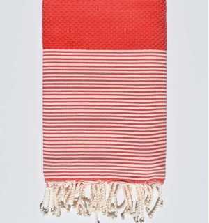 Red honeycomb beach towel Fouta Tunisia - 1 2