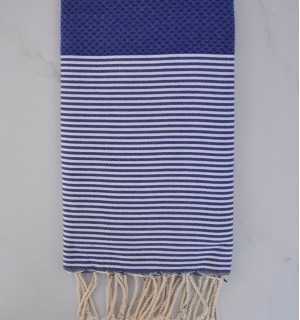 HONEYCOMB ultramarine blue striped white fouta Fouta Tunisia - 1 2