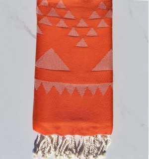 Bohemian orange beach towel Fouta Tunisia - 1 2