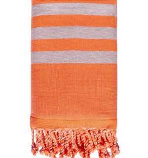 Beach towel doubled sponge orange and gray Fouta Tunisia - 1 2