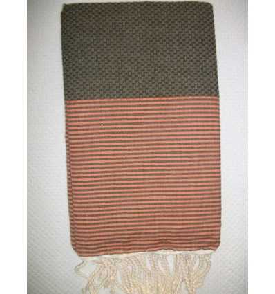 Honeycomb brown striped coral pink fouta