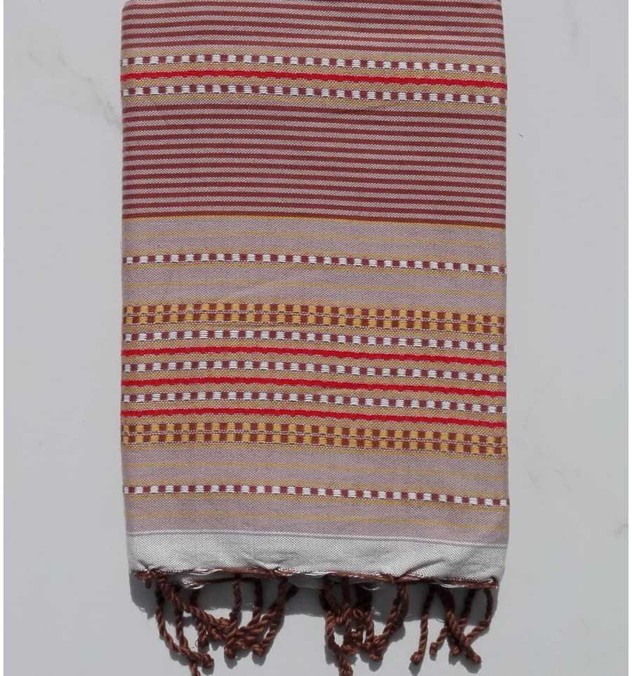 Fouta arabesque rayée rouge coraille 