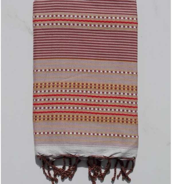 Fouta arabesque rayée rouge coraille 