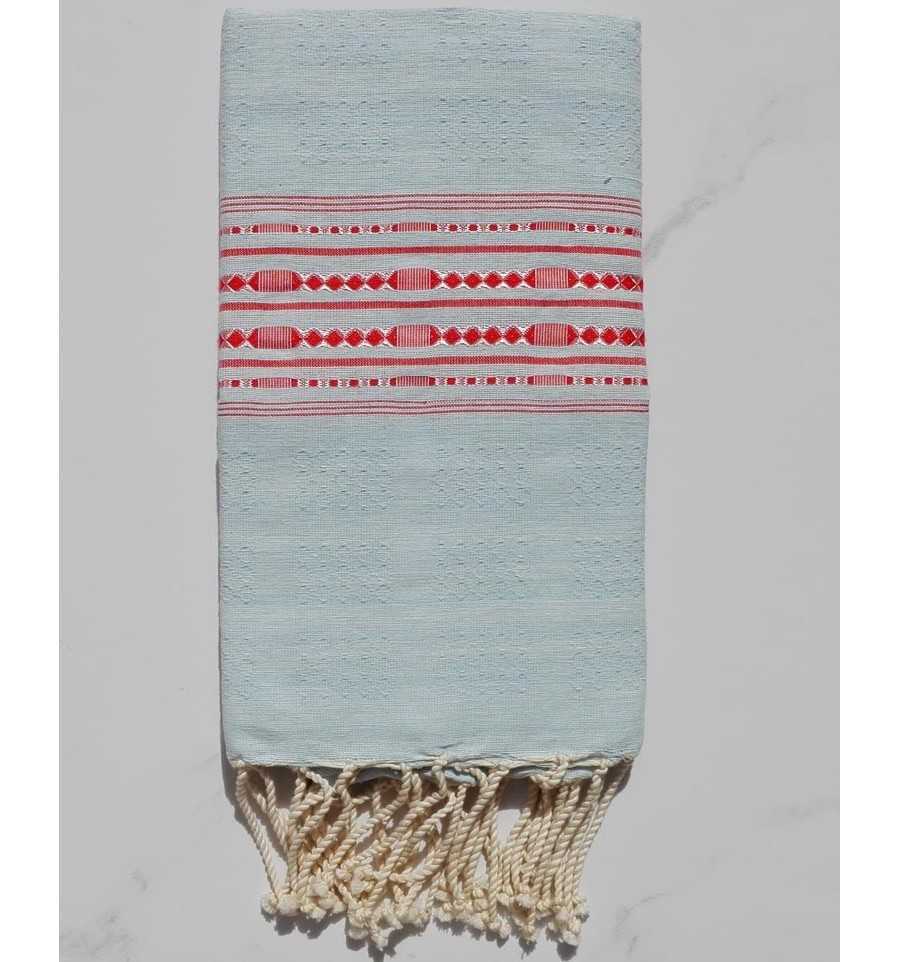 Thalasso sky blue with red patterns fouta