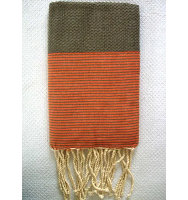 Fouta verde militaire righe arancione 