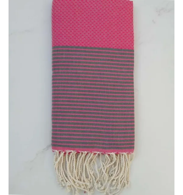 FOUTA NID D'ABEILLE rouge coraille rayée blanc 