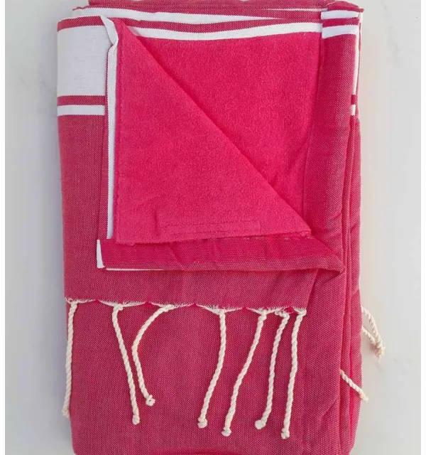 fouta éponge rose 