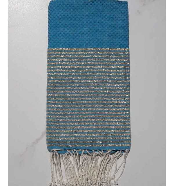FOUTA Lurex NID D'ABEILLE bleu de cobalt 