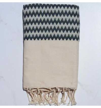 Zigzag white cream and forest green Fouta