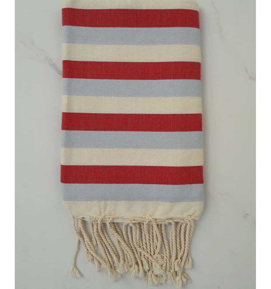 Ziwane blue, red and white cream Fouta