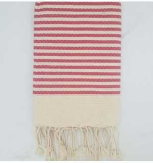 FOUTA nid d'abeille rayée 1 cm rayure rouge anglais 