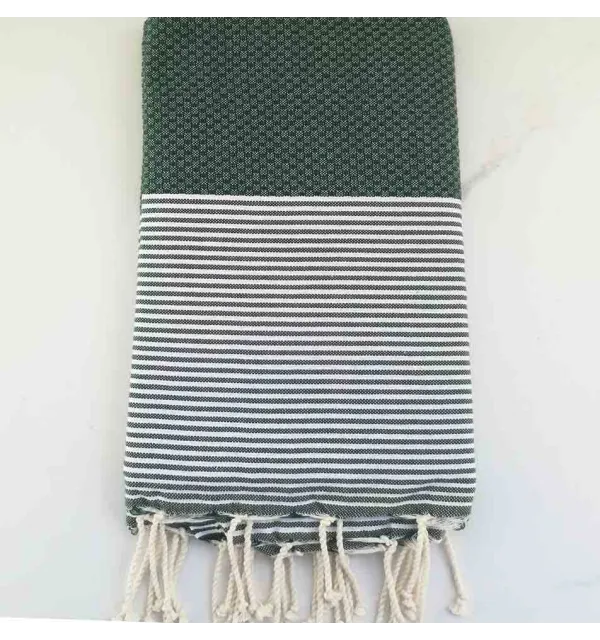 FOUTA NID D'ABEILLE bleu turquoise rayée blanc 