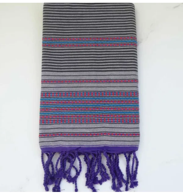 Fouta arabesque rayée rouge 