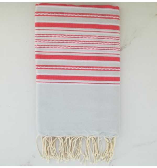 Fouta arabesque rayée rouge 
