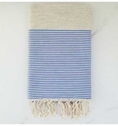 honeycomb light Grey striped blue beach towel