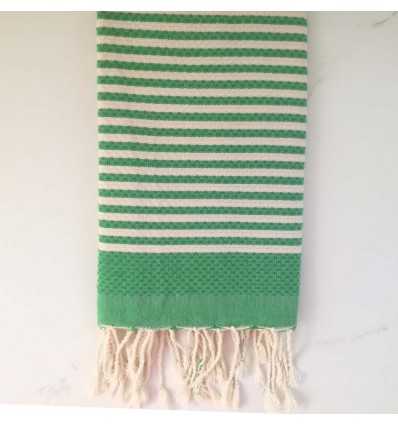 Beach Towel Honeycomb striped 1 cm green stripe