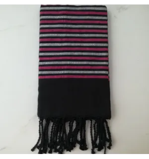 Flat black, pink and silver lurex fouta 