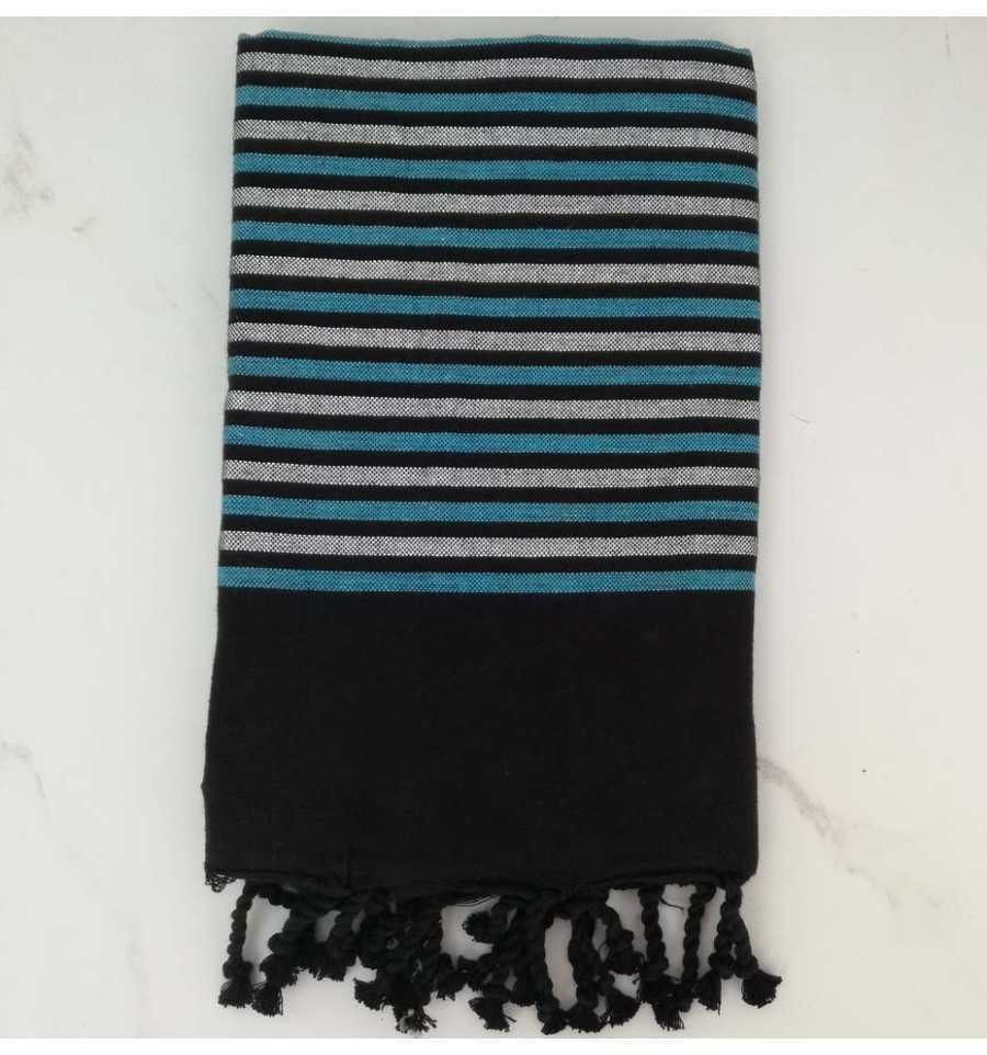 Flat black,  blue and silver lurex fouta