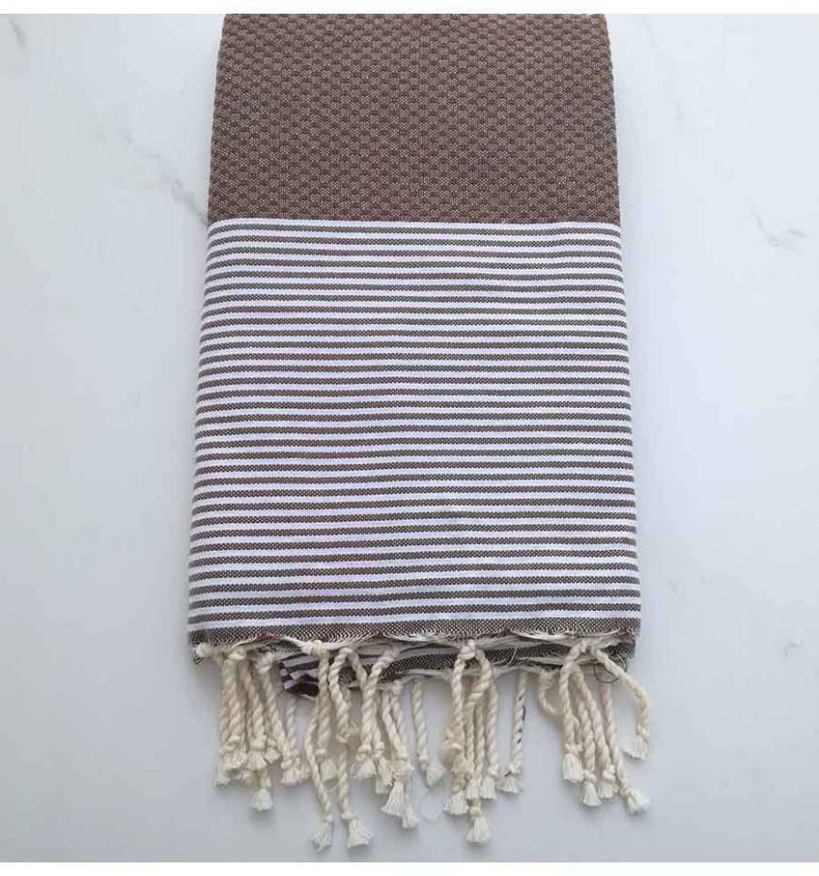 Honeycomb brown taupe striped white fouta