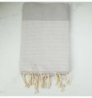 HONEYCOMB pearl grey striped white fouta 