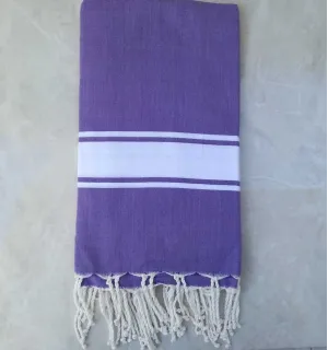 Mauve striped white throw 