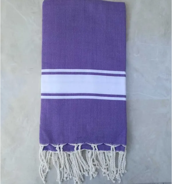 Mauve striped white throw 