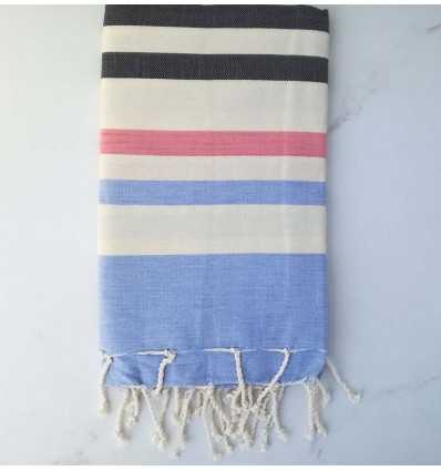 Beach Towel blue, anthracite gray, creamy white and pink