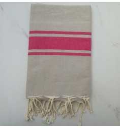 Flat light taupe striped pink Beach towel 