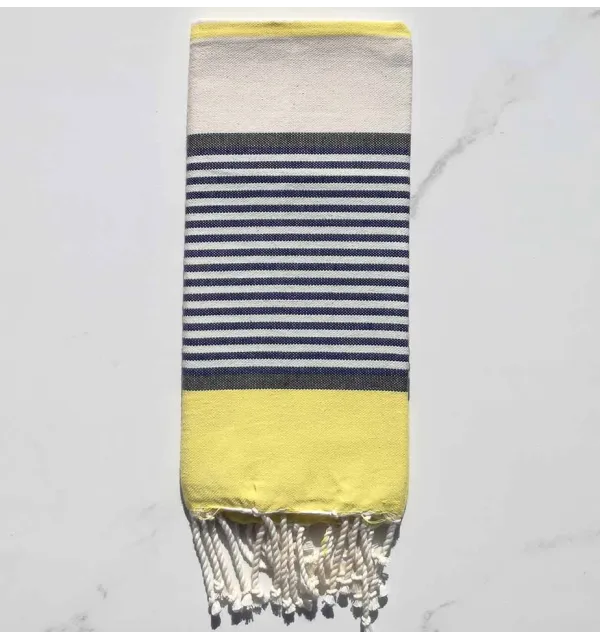 Yellow, slate, dark blue and off-white child beach towel 