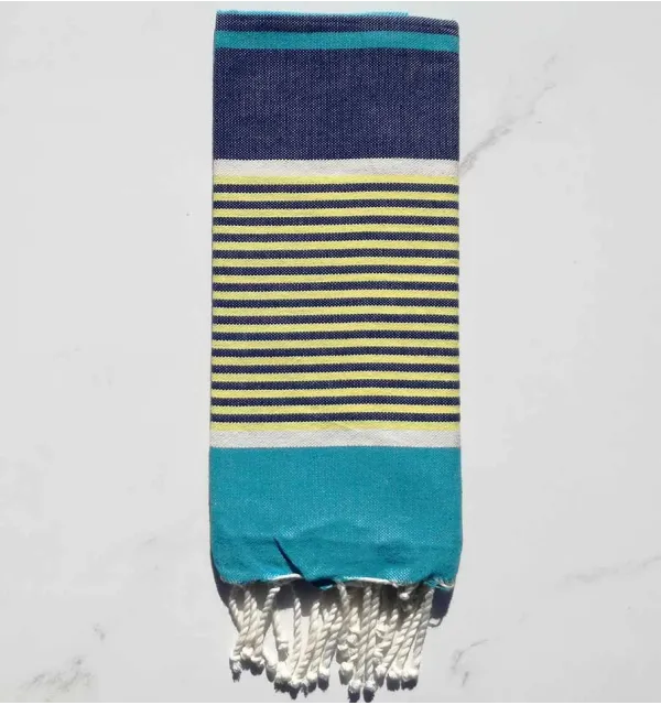 Azure blue, dark blue, yellow and white child beach towel 