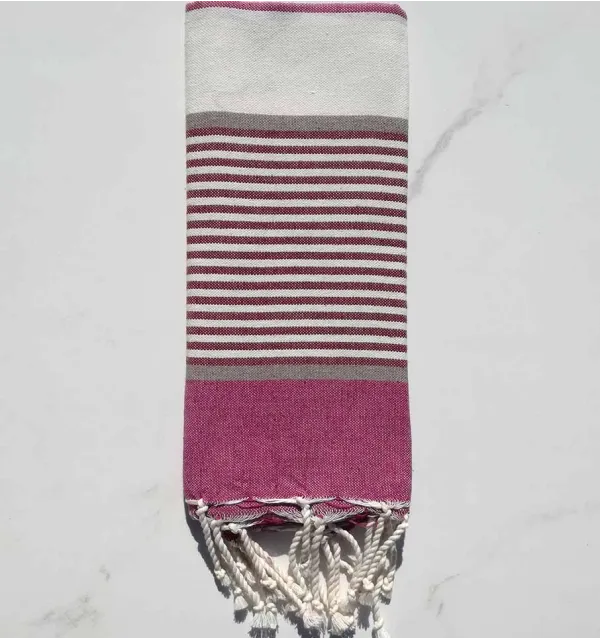Purple, burgundy, taupe and white children's beach towel 