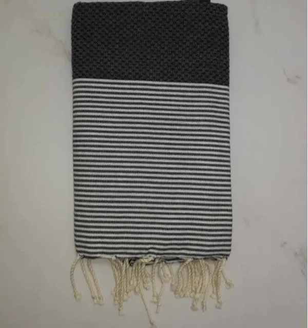 Honeycomb anthracite grey striped white fouta 