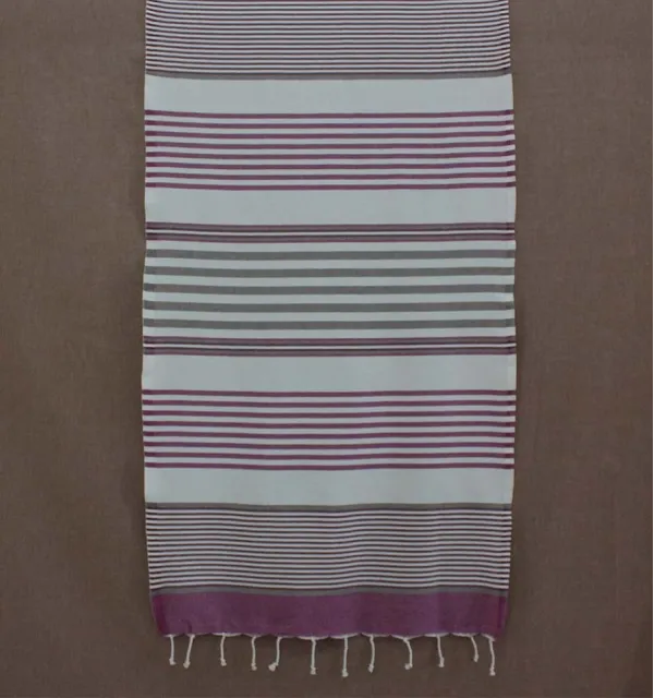 Purple, burgundy, taupe and white children's beach towel 