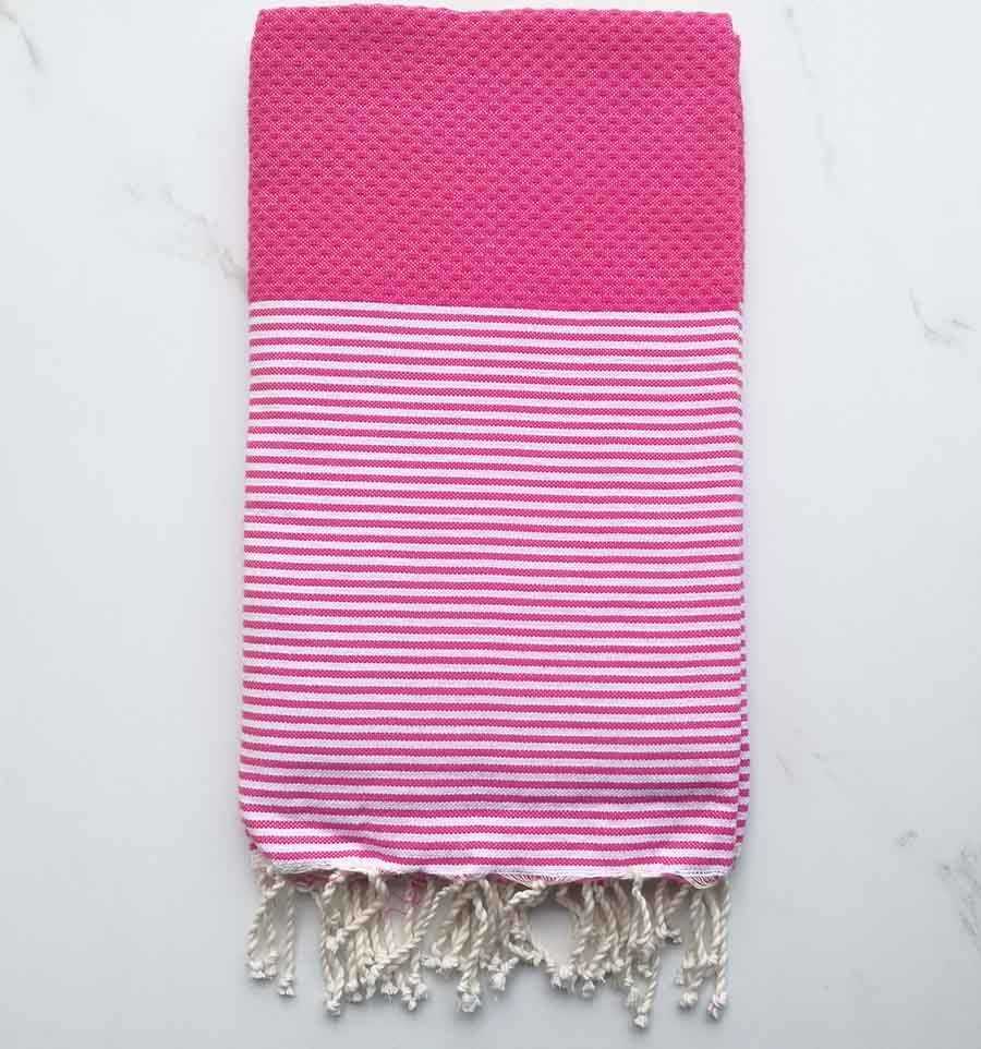FOUTA NID D'ABEILLE rouge bourgogne rayée blanc 